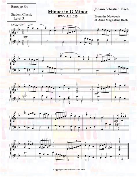 Bach Minuet In G Minor 115 Piano Sheet Music