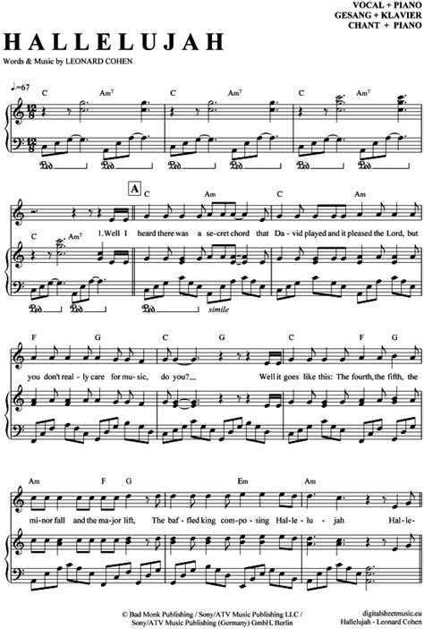 Klavier, klavier&gesang, tabs, leichte noten. Leonard Cohen Hallelujah | Klavier, Noten klavier, Noten ...