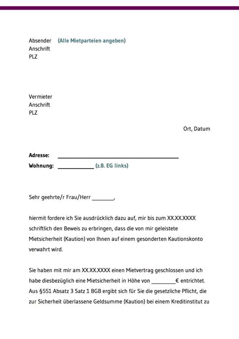 Die erhöhung der kaution durch die zinsen steht bei der rückzahlung mit mietkaution dem mieter zu. Kaution - Gratis Vorlagen und Musterschreiben downloaden!
