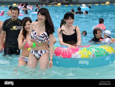 Oiso Japan 2nd July 2016 Some 1500 People Enjoy Swimming Pool At The Oiso Long Beach