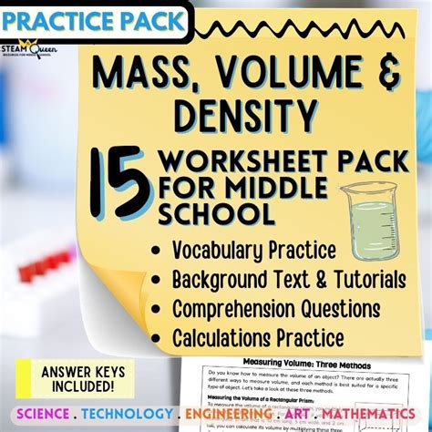 Mass Volume And Density 15 Worksheets Answer Keys Test Prep Middle