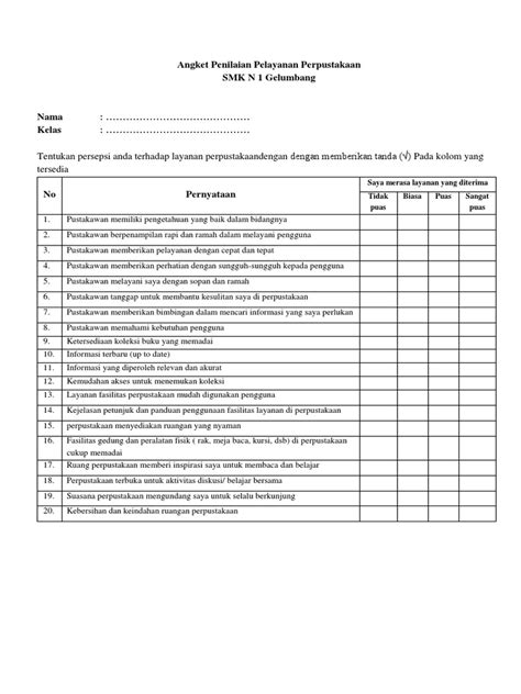 Angket Penilaian Pelayanan Perpustakaan Pdf