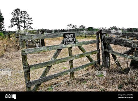 Old Wooden Gate On A Farm With A Private Property Sign Stock Photo Alamy