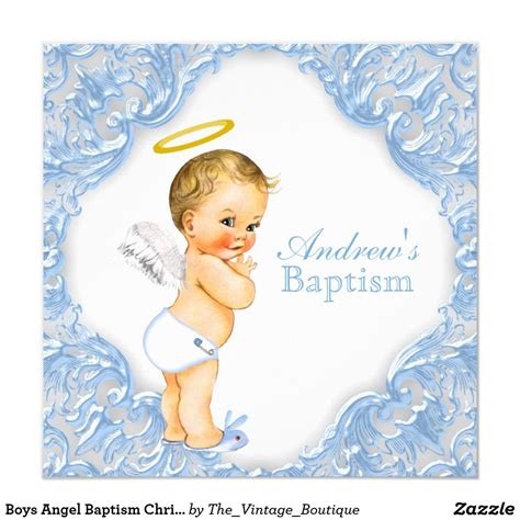 Boys Angel Baptism Christening Invitation In 2021