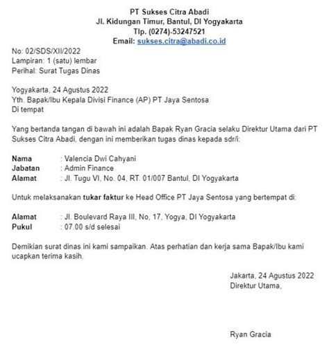 Surat Dinas Kerja