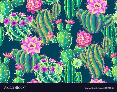 Seamless Pattern With Cacti And Flowers Royalty Free Vector
