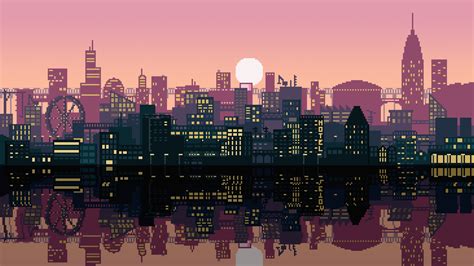 Pixel Art City 2560x1440 Oc Wallpaper