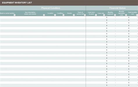 Equipment Inventory Excel Template