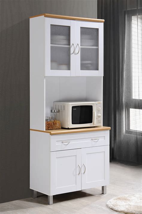 Hodedah Tall Free Standing Kitchen Cabinet White