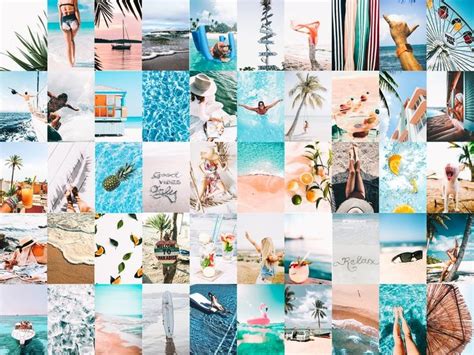 Blue Beachy Aesthetic Wall Collage Kit Summer Vacation Etsy Wall