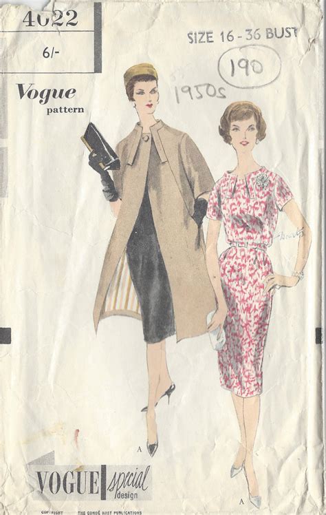 1950s Vintage Vogue Sewing Pattern B36 Dress And Coat 190 The