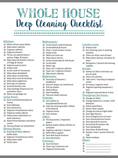 Cleaning Checklist Template Free