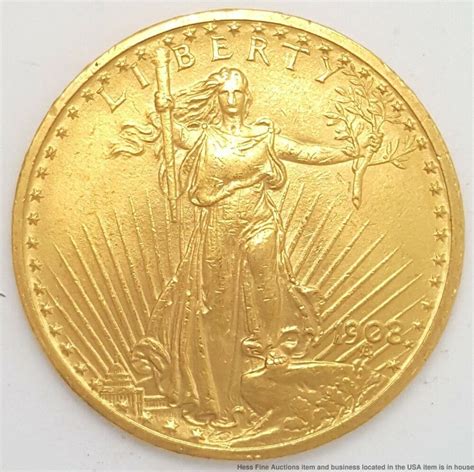 1908 20 Twenty Dollar 22k Gold St Gaudens Coin Antique American Us