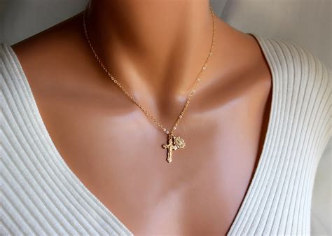 Best Seller Gold Crucifix Cross Necklace Women Miraculous Sterling