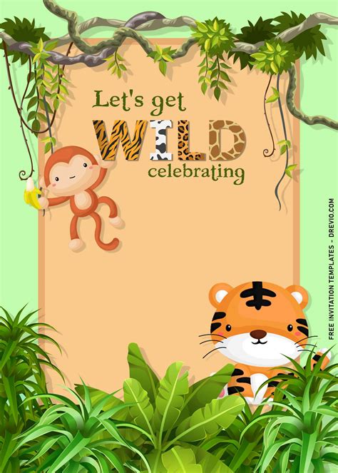 11 Hand Drawn Safari Animals Birthday Invitation Templates Download