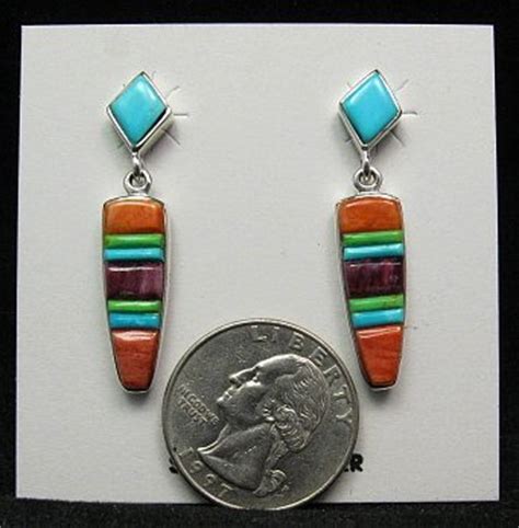 Navajo Native American Multi Stone Inlay Earrings Julius Burbank
