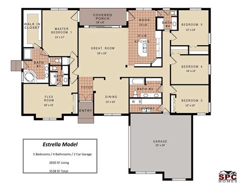 1 Story 4 Bedroom House Floor Plans Floorplansclick