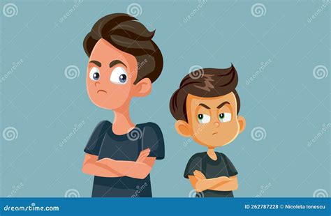 Teenage Boy Fighting With His Little Brother Vector Cartoon
