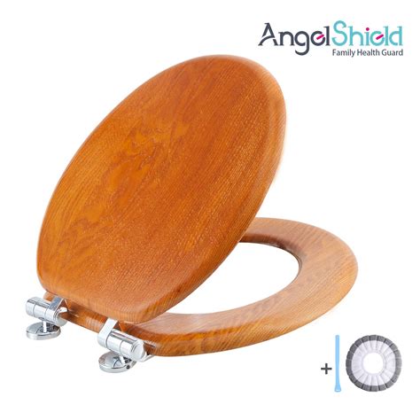 Buy Angel Shield Wood Veneer Natural Toilet Seat With Quiet Close Easy
