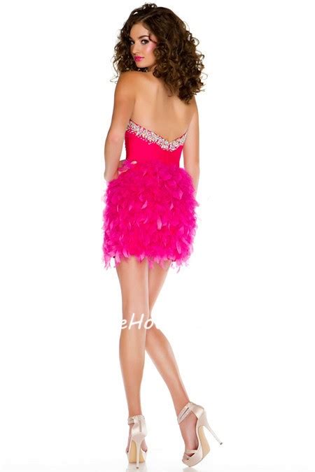 Sexy Sheath Sweetheart Short Mini Pink Feather Beading Cocktail Prom Dress
