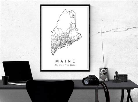 Maine Map Print Map Art Road Map Digital Download Vacationland The
