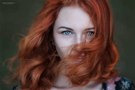 download bokeh green eyes redhead model woman face hd wallpaper by janibek bakyt