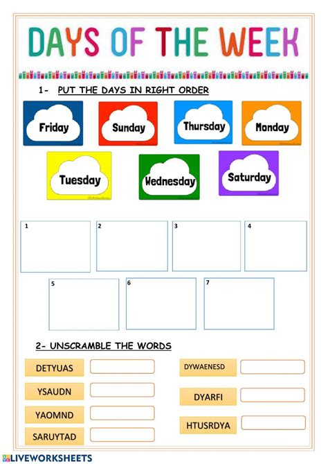 Learning Days Of The Week Activities Jon Jamesons English Worksheets