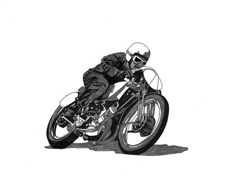 Motorcycle Racer Classic Vintage Motorcycle Pen And Ink Drawing By
