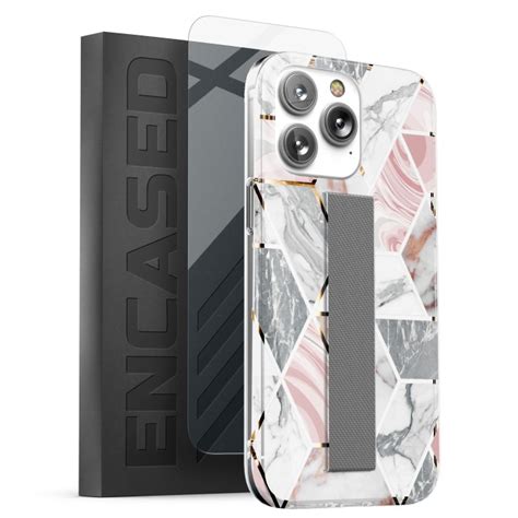 Iphone 14 Pro Loop Case In White Marble With Screen Protector Encased