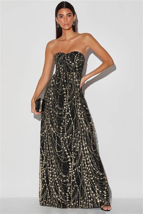 Unleash Your Inner Sparkle With The Lulus Time To Shine Black And Gold Glitter Sequin Strapless