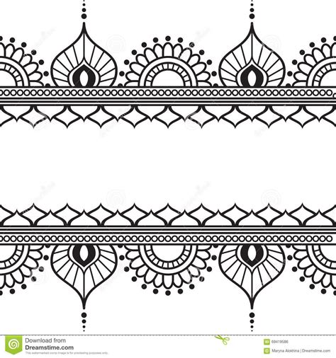 Seamles Border Pattern Elements Flowers Lace Lines Indian Mehndi Style