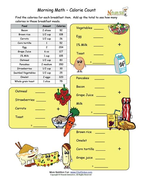 'i think chocolate is unhealthy because it … sugar and saturated fat.' Morning Math-Calorie Count | Nutrition Worksheets and ...
