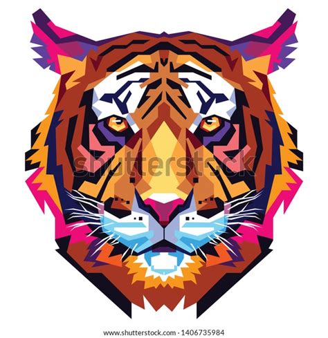 Amazing Colorful Tiger Head Pop Art Vetor Stock Livre De Direitos