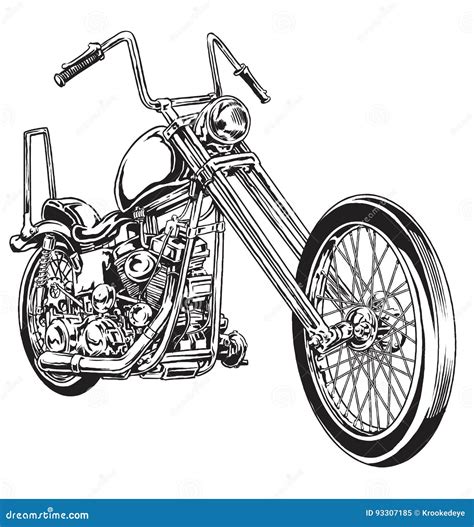 Hand Drawn And Inked Vintage American Chopper Motorcycle Stock Vector