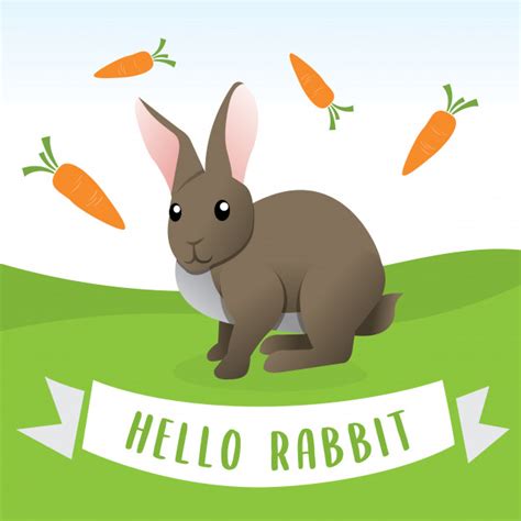 Rabbit In Cartoon Style Cartoon Happy Rabbit With Carrots