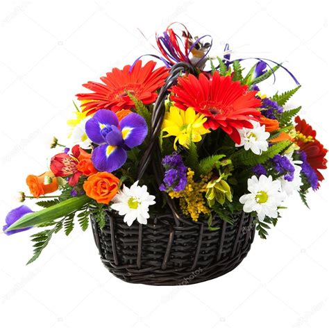 Beautiful Bouquet Of Colorful Spring Flower In A Basket — Stock Photo
