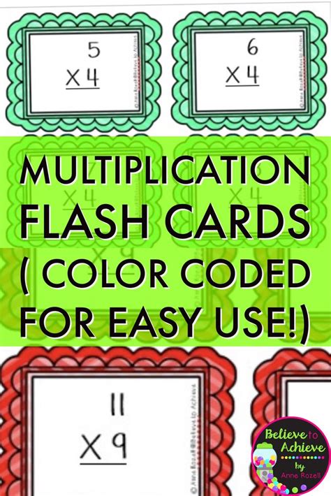 Multiplication Flash Cards Color Coded Differentiated
