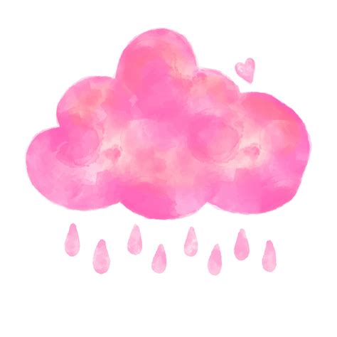 Watercolor Bright Pink Cloud With Rain Drops And Heart Vector 3069222