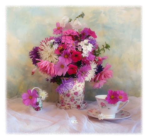 Still Life Bouquet Gentle Graphy Nice Mug Flower White Vase