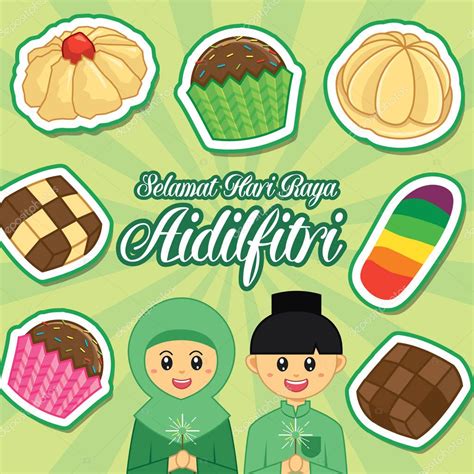 Hari Raya Aidilfitri Vector Illustration With Traditional Kuih Raya