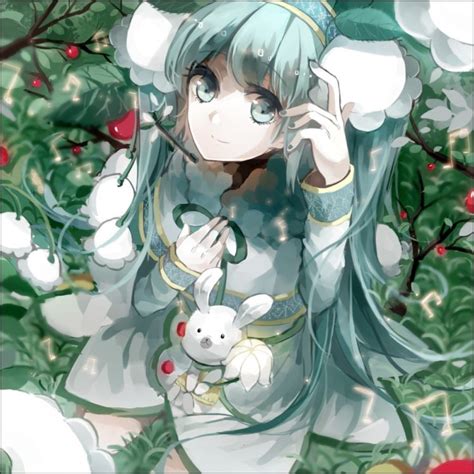 Vocaloid Hatsune Miku Branch Flowers Ribbon Sheet Petals Rabbits