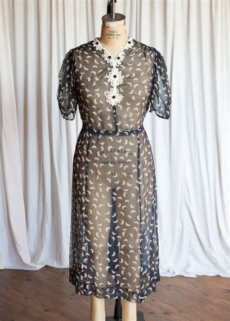 Rising Of The Moon Dress Sheer 30s Dress Silk Print 1930s Dress