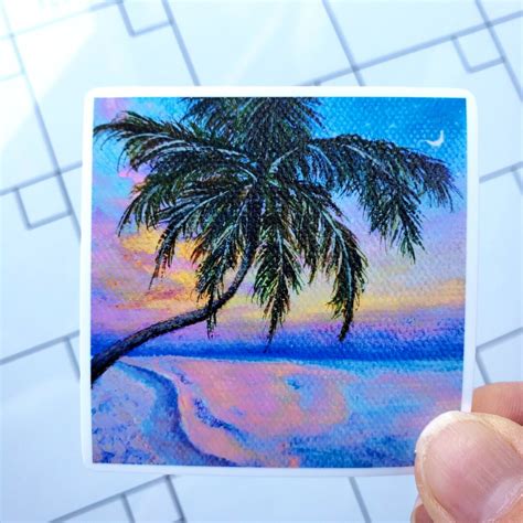 Palm Tree Sticker Aesthetic Stickers Sunset Stickers Palm Etsy