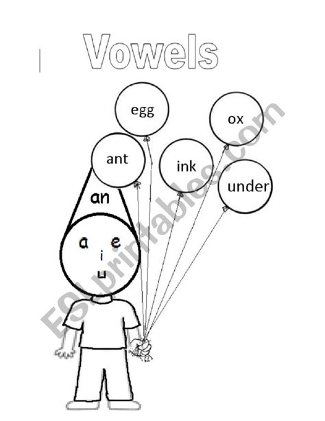 English Worksheets Vowels Colouring Sheet