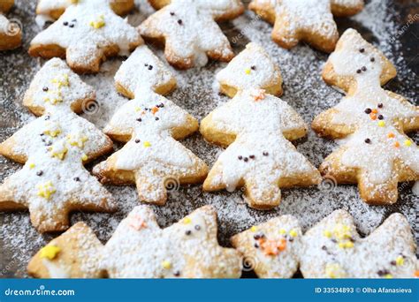 Christmas Cookies In Powdered Sugar Stock Image Image Of Wooden