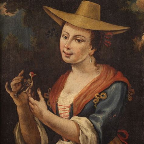 proantic ancien tableau italien portrait d une jeune fille avec un ch