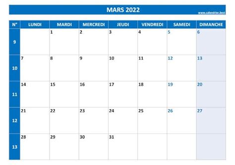 Calendrier Mars 2022 à Consulter Ou Imprimer Calendrierbest