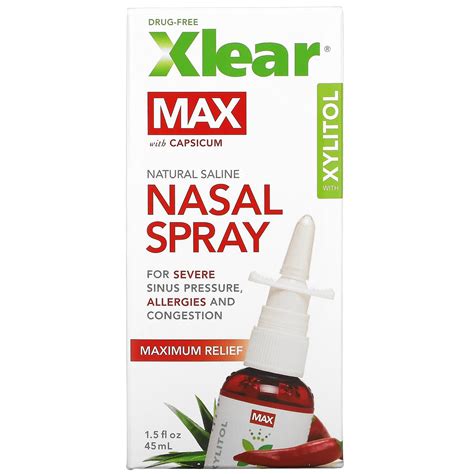 Xlear Max Natural Saline Nasal Spray With Xylitol Maximum Relief 15 Fl Oz 45 Ml
