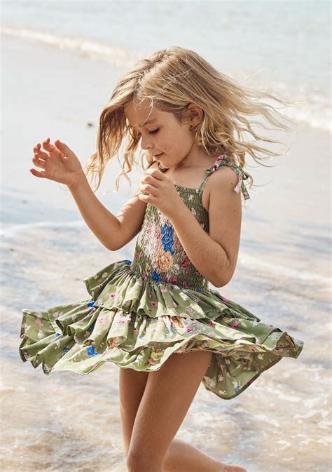 Sweet As Pie Shirred Play Dress Eve Floral Khaki Little Auguste