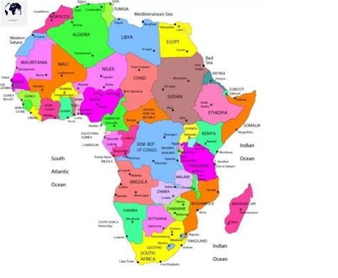 Free Labeled Map Of Africa Continent With Countries And Capital Blank